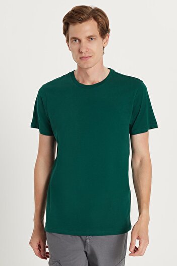Tudors Μπλουζάκι Unisex Slim Fit Slim Fit 100% βαμβακερό μαλακό πράσινο μπλουζάκι με λαιμόκοψη