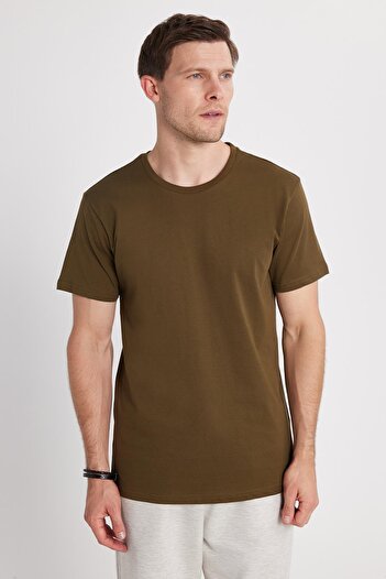 Tudors Unisex Slim Fit Slim Fit 100% Cotton Soft Textured Khaki Crew Neck T-Shirt