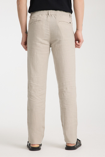 muzzo jeans Κρεμ Παντελόνι 100% Λινό με Ελαστική Μέση