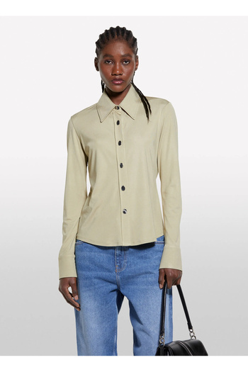 Sisley Slim Fit Classic Collar Sand γυναικείο πουκάμισο 5FNTLQ08K