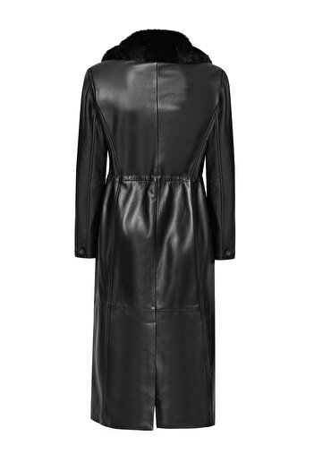 Derimod Juliet Women's Black Fur Leather Top Coat 24Wge52151M