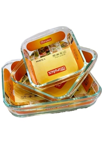 Mirolex Set of 3 square glass baking trays, 1.1L/1.8L/3L