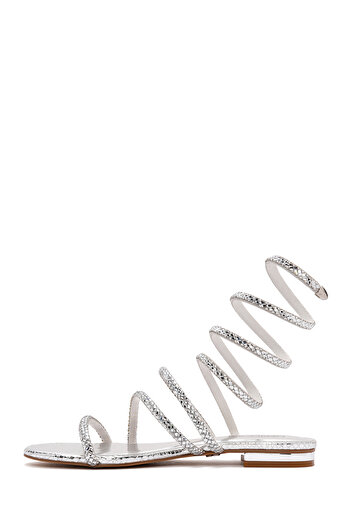 Derimod Stone Detailed Silver Women's Sandals - Ankle Strap, 24sfd4429ts