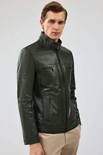 Derimod Wade Erkek Haki Slim-Fit Deri Mont 22WGD6462VE