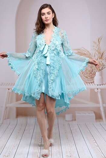 SATTENS Dowry Laced Dressing Gown Set Short Model