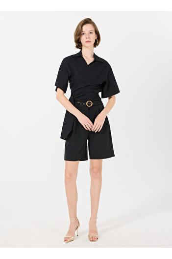 Sisley Tight Classic Collar Black Women's Shirt 52Ehlq091