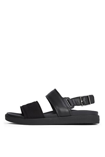 Calvin Klein Leather Black Men's Sandals Back Strap W/ Buckle Logo