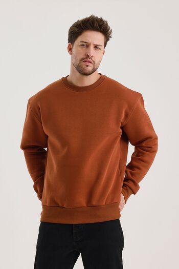 COMBİNE MİCHAİL Ανδρικό φούτερ Cinnamon Crew Neck Oversize Raster Basic