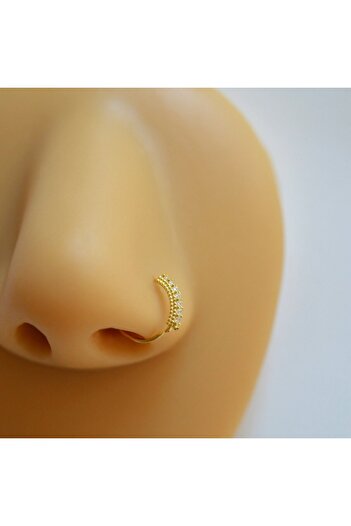 Heppii 925 Ayar Gümüş Halka Taşlı Hızma Burun Piercing 9 mm Gold Renkli