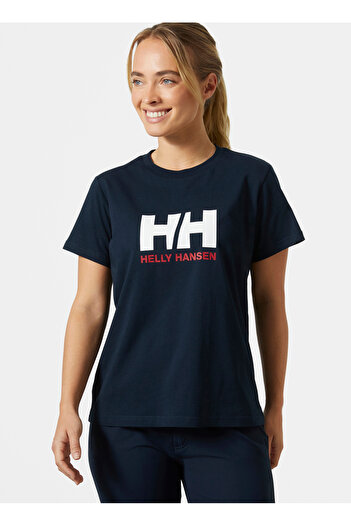 Helly Hansen Hha.54593_Helly Hansen W Hh Logo T- Navy Blue Bicycle Collar Regular Straight Women T-Shirt