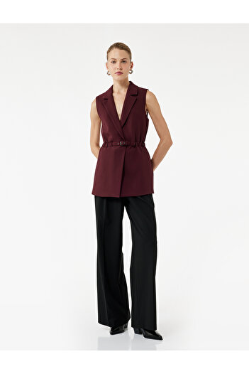 Koton Lined Double Breasted Sleeveless Belted Long Vest