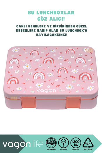 Vagonlife Bento 1300ml Lunchbox New Collection Single Layer 4 Compartments Abs Plastic Children's Lunch Box Food Container