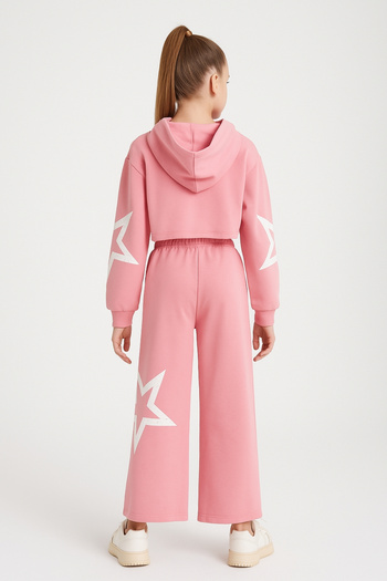 AHENGİM Girl's Star Printed Hooded Bottom Top Set