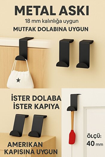 VENON 2 Pieces Black American Door Back Hanger Metal Hanger Organizer Kitchen Bathroom Door Back Hanger