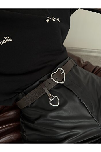 LİA KEMER Silver Belt with Heart Buckle, Jacket Belt, Pants Belt, Casual Belt