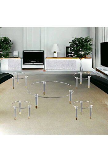 Al Saada Home Acrylic Coffee Table Set - Gold Legs - 5 Pieces