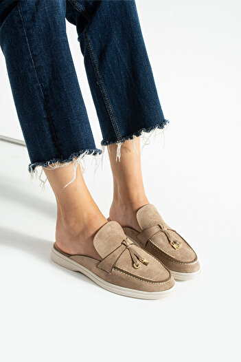 diclepolat Kadın Vizon Süet Slip-On Loafer Kadın Terlik Luna