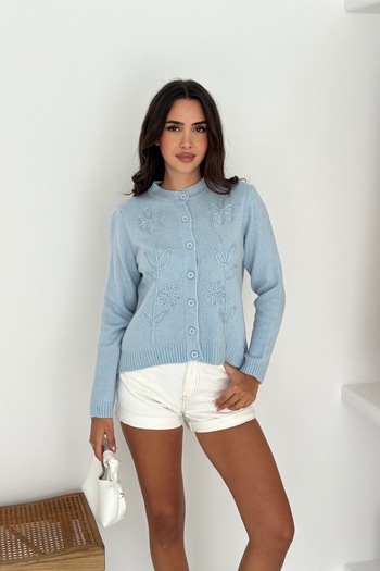 Noi Belis Pattern Embroidered Soft Textured Knitwear Cardigan Aw25Hi0020