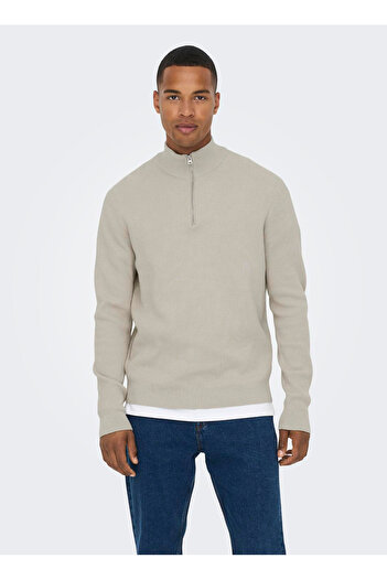 Only & Sons Onsphil Reg 12 Struc Half Zip Knit Noos 22023210 Silver Lining