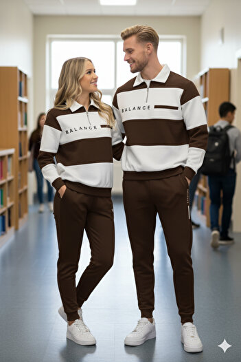 dwnwear 3 Thread Winter Polo Collar Top and Bottom Set Couple Combination – Unisex Tracksuit Set