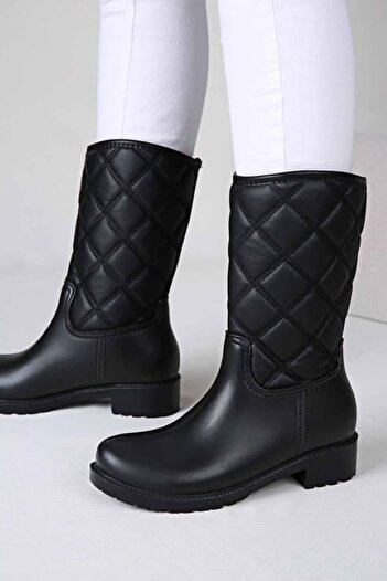 Sea&Blue Black Diamond Patterned Flexible Calf Waterproof Comfortable Wearing Rain Boots 2
