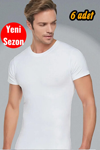 KEYAL Tutku Men's Combed Cotton Crew Neck Half Sleeve 6-Pack White Undershirt Undershirt