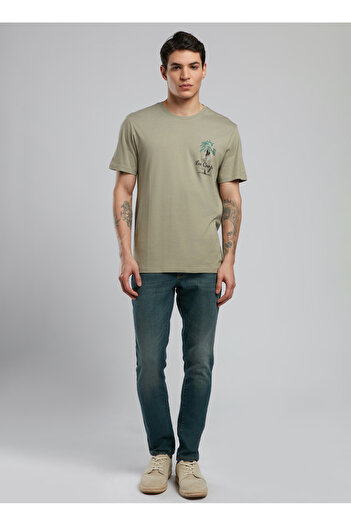 Lee Cooper Ανδρικό μπλουζάκι με στρογγυλή λαιμόκοψη χακί 252 LCM 242048 GAVINO KHAKI