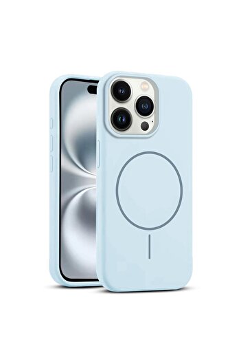 Zebana Apple iPhone 15 Pro Uyumlu Kılıf Zebana Liquid Soft Silikon Kılıf (Kablosuz Şarj Destekli) Açık Mavi
