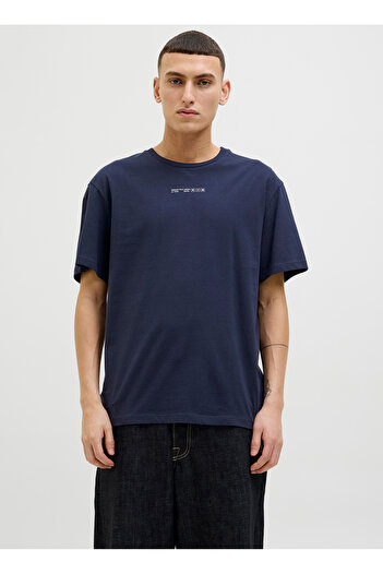 Jack & Jones Ανδρικό μπλουζάκι με λαιμόκοψη Navy Blue 12271257_JJJAYCE TEE SS CREW NECK