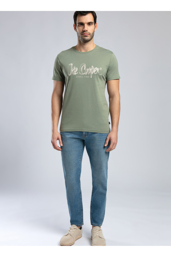 Lee Cooper Ανδρικό μπλουζάκι με στρογγυλή λαιμόκοψη χακί 252 LCM 242002 DRAWINGLOGO KHAKI