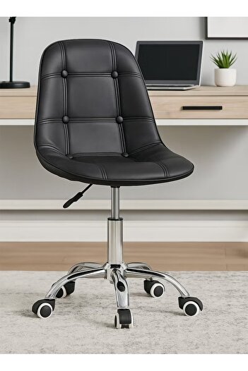 Taimi Ergonomic PU Leather Desk Chair, Adjustable Height, Swivel Wheels, Study Chair, Soft Cushion - Black