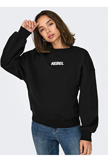 ONLY Γυναικείο φούτερ Onlsofia L/s Word O-neck Swt 15329876   Μαύρο