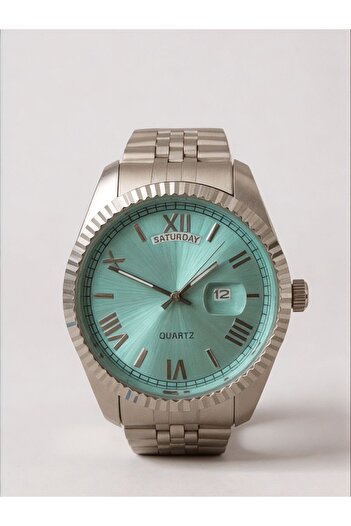 Eyiser Store Men's Wristwatch – Turquoise Dial, Double Calendar, Metal Cord Stylish Model in Special Box