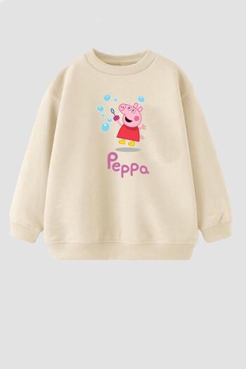 Monila Girl's Peppa Printed 3 Thread Fabric Cotton Sweatshirt