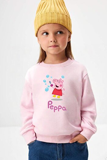 Monila Girl's Peppa Printed 3 Thread Fabric Cotton Sweatshirt