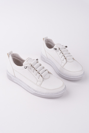 meyra'nın ayakkabıları Women's White Leather Rubber Laced Orthopedic Sole Ballerinas