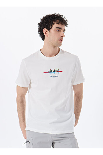 Discovery Expedition D5SM-TST3793 Beyaz Bisiklet Yaka Relaxed Baskılı Erkek T-Shirt