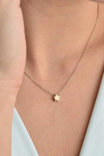 Nox Jewelry 925 Ayar Gümüş Altın Kaplama Minimal Yıldız Kolye - CN00142