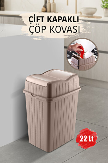 MYBOX 22 L - Double Lid Slim Trash Can - Decorative Home Office Bathroom Kitchen Organizer Waste Bin Coffee