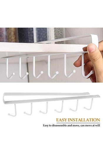 Kara package Metal Under Cabinet Cup Holder Under Shelf Cup Holder, Under Cabinet Hanger Rack with Adhesive Mounting Pad - Black