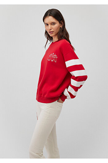 Mavi Yılbaşı Temalı Kırmızı Sweatshirt 1S10335-70390
