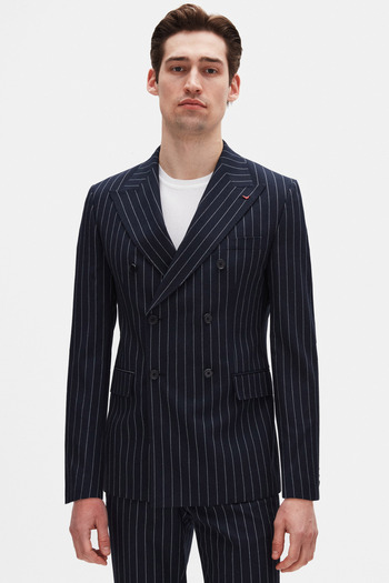 D'S Damat Двобортний костюм Ds Damat Regular Fit темно-синього кольору в смужку