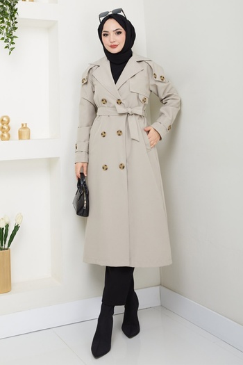 InStyle Lined Stone Trench Coat with Epaulettes on the Shoulders