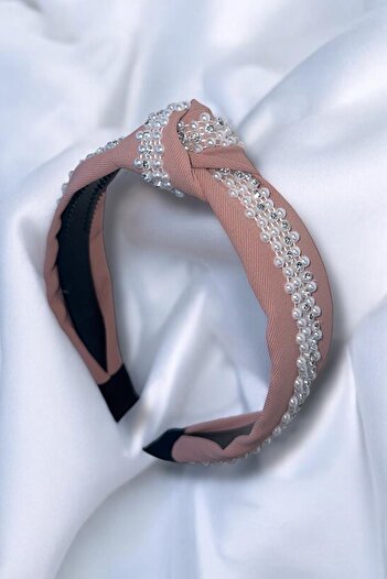 TAKIŞTIR Pink Color Pearl and Knot Detailed Crown