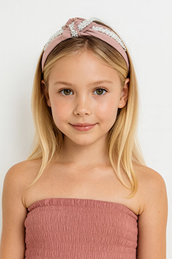TAKIŞTIR Pink Color Pearl and Knot Detailed Crown