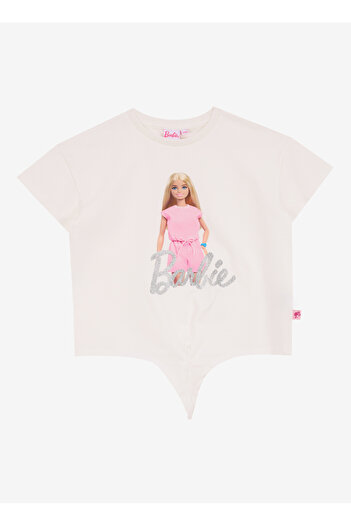 Barbie Baskılı Ekru Kız Çocuk T-Shirt BRB5SG-TST6429