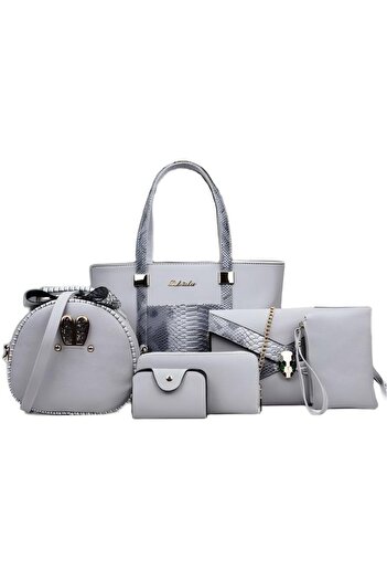Generic Women 6 Pcs Bag Set Stitching Handbag and Purse PU Top-handle Bag Tote Clutch Wallet Card Holder