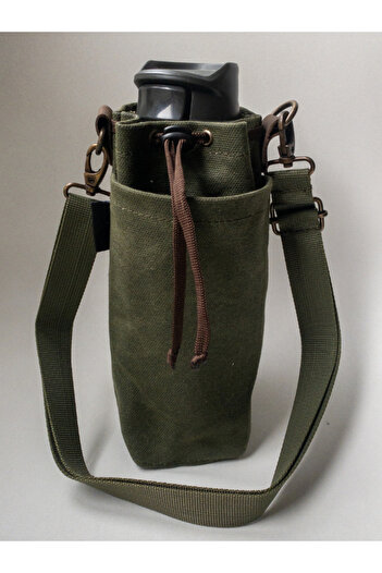 Tantobushcraft Kanvas Termos-matara Taşıma Kılıfı L – 0.6l Uyumlu, Mumlu Kumaş, Ayarlanabilir Askılı, Haki Tanto