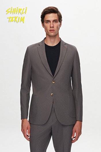 D'S Damat Ds Groom Slim Fit Gray Printed Magic Suit