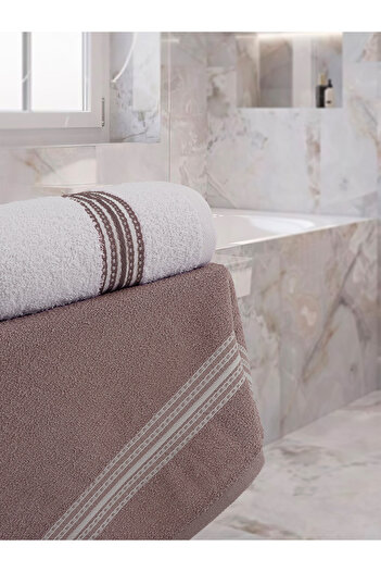 MODALİN 50X90 + 70X140 cm Elvin 4-Piece Bath Towel Set Brown - White